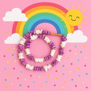 Stacked Chipped Shell Purple and White Beaded Necklace